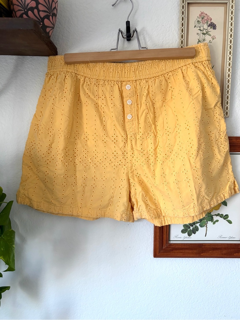 Butter Yellow Eyelet Cotton Beach Boxer Shorts - Onia - Lightweight Large